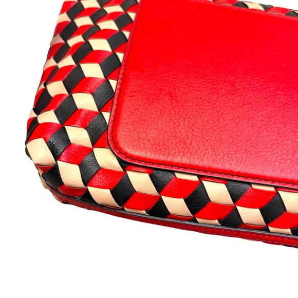 Emilio Pucci RARE fringes woven leather red/black/cream large clutch bag - Picture 8 of 13
